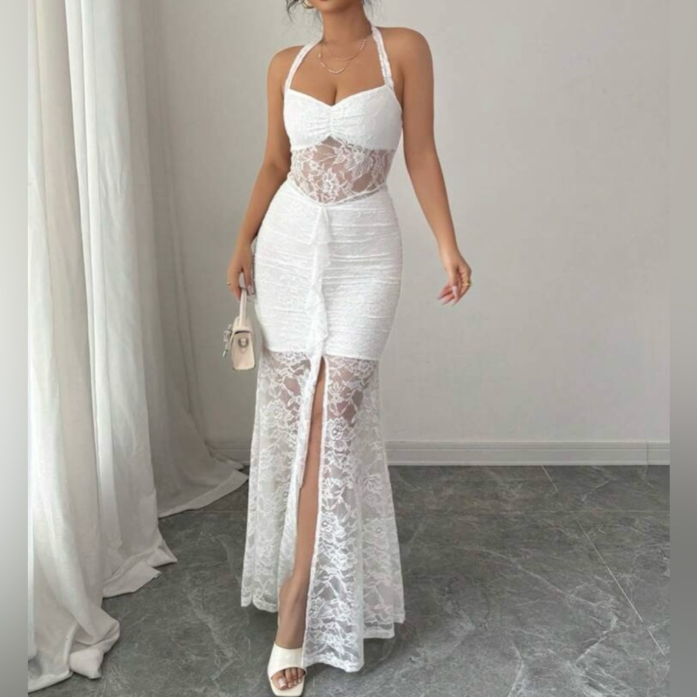 Chic White Lace Backless Dress